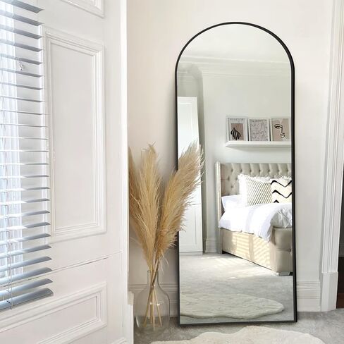 NeuType 65"x22" Large Arched Full Length Floor Mirror with Stand, Bedroom Mirror Standing or Leaning Against Wall Aluminum Alloy Frame Dressing Mirror, Black in Kuwait