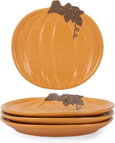 Nat & Jules Pumpkin Shaped 11 x 10.5 Inch Ceramic Large Serving Platter: Perfect for Thanksgiving, Halloween and Indoor Fall Table Décor & Centerpieces, Orange in Kuwait