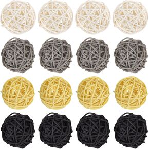 Framendino, 12 Pack 2 Inch Rattan Wicker Balls Decorative Sphere Bowl Vase Filler for Home Wedding Decor White Natural Color