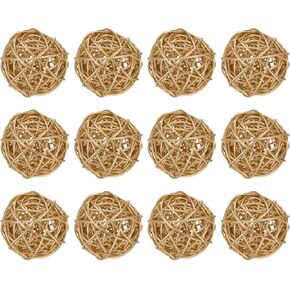 MECCANIXITY 12 Pcs Wicker Rattan Balls Decorative Balls 2.8Inch for Vase Fillers,Wedding,Garden,Hallway Party,Black
