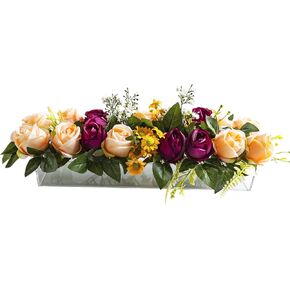 24'' Acrylic Flower Vase Rectangular with Holes Long Clear Vases for Centerpieces Rectangle Floral Arranger Wedding Dining Table Decor Home Votives Rose Holder Gift Set (Black)