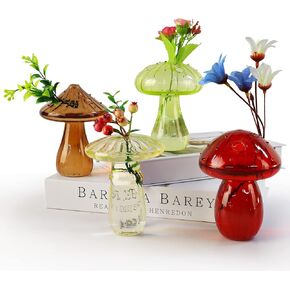 4 PCS Mushroom Shaped Glass Vase, Planters Clear Hydroponic Vase, Flowers Plants for Decorative Centerpiece,Table Decor,Home Wedding Party (4 Color) in Saudi Arabia