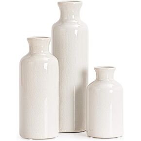 مجموعة من 3 مزهريات سيراميك بيضاء من تايمييارد، مزهريات مزرعة حديثة للأزهار، ديكور منزلي ريفي، مجموعة مزهرية كلاسيكية مزخرفة للطاولة، والخزانة، والرواق، وغرفة المعيشة، والمدخل in Kuwait