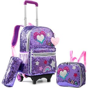 Meetbelify Girls Rolling Backpack Sequin Rolling Backpacks with Wheels for Girls for Elementary School Bag in Saudi Arabia