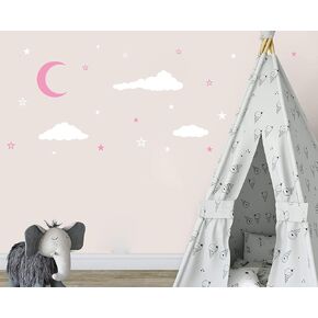 Vinyl Wall Stickers, Stars and Clouds Decal, White, Gold, for Nursery, Bedroom, Kids Room Wall Decoration in Saudi Arabia