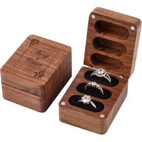 Mr and Mrs Ring Box 2 Slots- Black Lining Wedding Ring Boxes for Ceremony Wedding Day Engagement Proposal