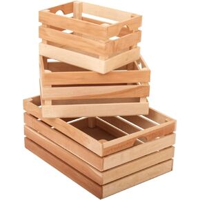 Rustic Wood Crates for vintage decorative display, Nesting Crate set for storage and farmhouse style decor, wooden boxes made from 100% Wood (Dark Brown, Nested Set of 3) in Kuwait
