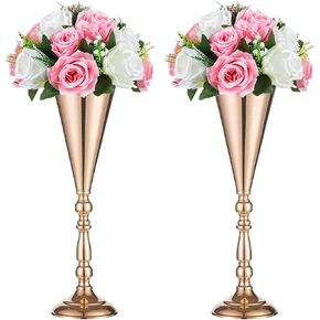 Sziqiqi Trumpet Floral Centerpiece Riser Stand for Wedding Reception Centerpieces Party Event Anniversary Birthday Decoration Flower Arrangement Pack of 2, Rose Gold 16.5in