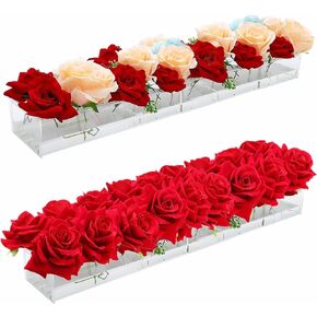 DECORPIA Premium Large 2 قطعة (إجمالي 32 بوصة) قطعة مركزية فاخرة مستطيلة من الزهور لطاولة الطعام - مزهرية زهور أكريليك طويلة مزهرية شفافة مستطيلة - مزهرية أكريليك - مزهريات زهور للقطع المركزية in Kuwait