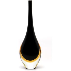 مزهرية زجاجية صغيرة من Cá d'Oro ذات لونين أسود/كهرماني مصنوعة يدويًا من زجاج المورانو - موديل طويل القامة in Kuwait