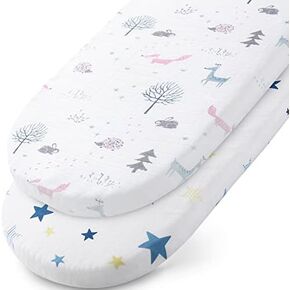 Muslin Bassinet Sheets Fit for Halo, Dream on Me, Fisher Price, Delta, Graco and Other Oval Bassinet Mattress - Ultra Soft and Breathable - Star and Fox - 2 Pack in Saudi Arabia