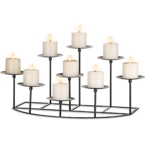 Sziqiqi Candelabra Candle Holders for Pillar Candle Fireplace Matte Black Pillar Candle Holder with 9 Candle Stands Metal Candleholders for Christmas Halloween Mantel Floor Table Centerpiece