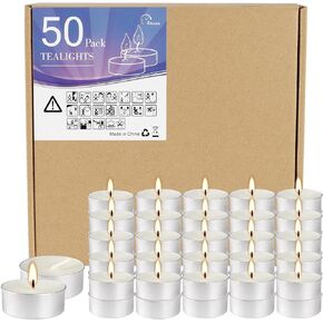 50-Pack Tea Lights Candles,White Unscented Smokeless Votive Little Candles for Anniversaries,Wedding,Birthdays,4 Hours