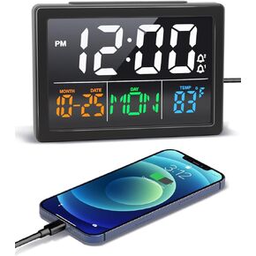 ساعة منبه رقمية، مع شاشة عرض LED كبيرة مقاس 5.5 بوصة، حجم منبه قابل للتعديل، 6 مستويات سطوع، إعدادات منبه، يوم من الأسبوع، شاحن USB، كشف درجة الحرارة، قيلولة بعد الظهر، ساعات لغرفة النوم، أسود in Kuwait