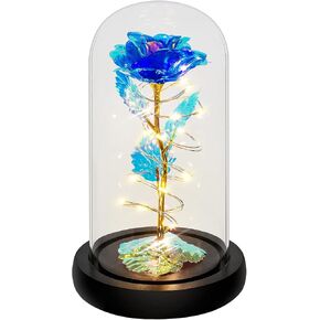Childom Mom Gifts for Christmas Rose Gifts for Women,Blue Colorful Artificial Flower,Xmas Rose Flowers Gift for Mom Her,Light Up Rose Flower in Glass Dome,Women Birthday Gifts Ideas for Her,Womens,Mom