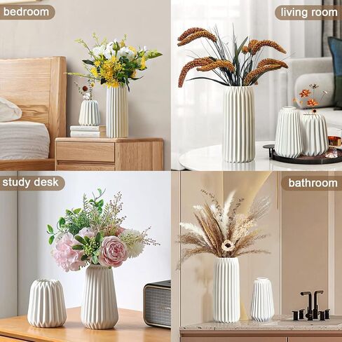 White Ceramic Vase-Boho Decorative Vase,Terracotta Tall Vases Decorative Pottery are Suitable for Decorating Living Rooms,Kitchens,and Bedrooms. in Kuwait