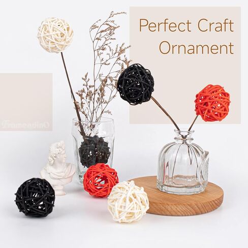 Framendino, 12 Pack 2 Inch Rattan Wicker Balls Decorative Sphere Bowl Vase Filler for Home Wedding Decor White Natural Color in Kuwait