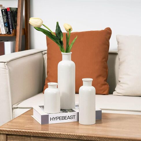 مجموعة من 3 مزهريات سيراميك بيضاء من تايمييارد، مزهريات مزرعة حديثة للأزهار، ديكور منزلي ريفي، مجموعة مزهرية كلاسيكية مزخرفة للطاولة، والخزانة، والرواق، وغرفة المعيشة، والمدخل in Kuwait