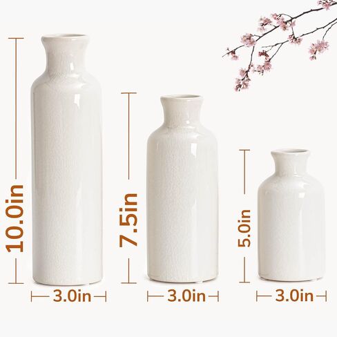 مجموعة من 3 مزهريات سيراميك بيضاء من تايمييارد، مزهريات مزرعة حديثة للأزهار، ديكور منزلي ريفي، مجموعة مزهرية كلاسيكية مزخرفة للطاولة، والخزانة، والرواق، وغرفة المعيشة، والمدخل in Kuwait