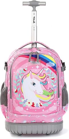 Tilami Rolling Backpack with Trolley Wheeled Design, Cute Cartoon Printed for Boys and Girls, Travel, School, Student Trip (19 Inch, Alpaca) in Kuwait