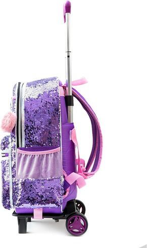 Meetbelify Girls Rolling Backpack الترتر حقائب الظهر المتدحرجة مع عجلات للفتيات لمرحلة ما قبل المدرسة الابتدائية لطيف الباندا الأسطوانة الأمتعة مع صندوق الغداء للفتيات 6-12 in Kuwait