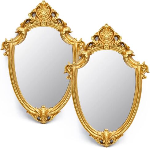 Shield Wall Mirror Mirror Wall Decor Vintage Mirror (L 2Pcs, Gold) in Kuwait
