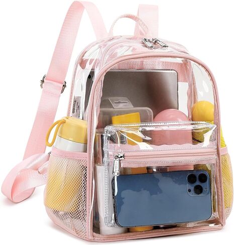 abshoo Clear Mini backpack Stadium Approved 12x12x6 Clear Bag Transparent Small Backpacks (Pink) in Kuwait