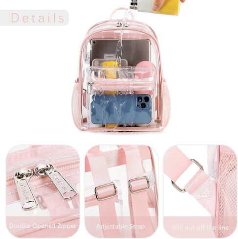 abshoo Clear Mini backpack Stadium Approved 12x12x6 Clear Bag Transparent Small Backpacks (Pink) in Kuwait