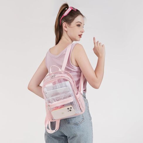 abshoo Clear Mini backpack Stadium Approved 12x12x6 Clear Bag Transparent Small Backpacks (Pink) in Kuwait