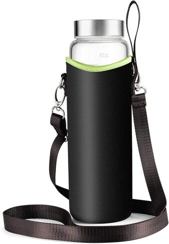 Sursip 32 oz Glass Water Bottle - Nylon Bottle Protection Sleeves, Bamboo Lid, And 1L Time Marked Measurements, Reusable, Eco-Friendly, Safe for Hot Liquids Tea Coffee Daily in Kuwait