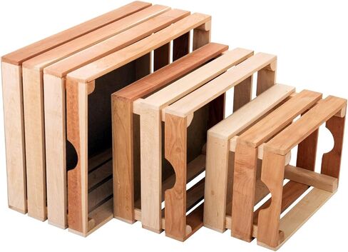 صناديق خشبية ريفية للعرض الزخرفي العتيق، مجموعة صناديق التعشيش للتخزين والديكور على طراز المزرعة، صناديق خشبية مصنوعة من الخشب بنسبة 100% (الجوز الداكن، مجموعة متداخلة من 3) in Kuwait