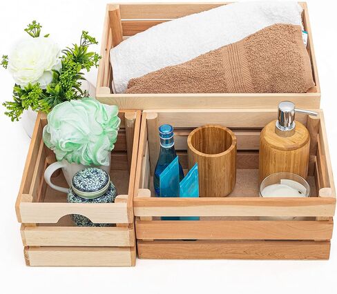 صناديق خشبية ريفية للعرض الزخرفي العتيق، مجموعة صناديق التعشيش للتخزين والديكور على طراز المزرعة، صناديق خشبية مصنوعة من الخشب بنسبة 100% (الجوز الداكن، مجموعة متداخلة من 3) in Kuwait