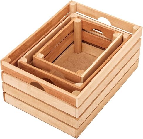 صناديق خشبية ريفية للعرض الزخرفي العتيق، مجموعة صناديق التعشيش للتخزين والديكور على طراز المزرعة، صناديق خشبية مصنوعة من الخشب بنسبة 100% (الجوز الداكن، مجموعة متداخلة من 3) in Kuwait