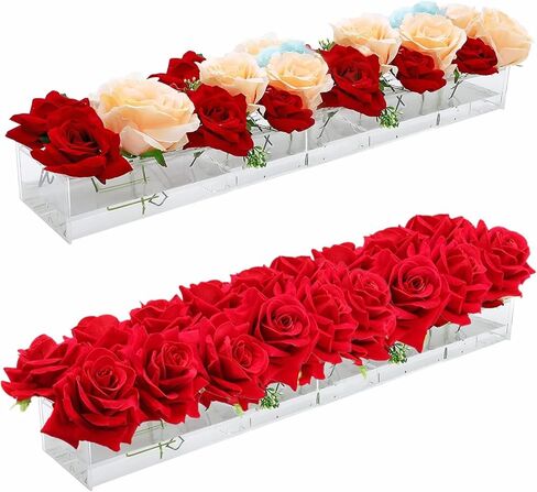 DECORPIA Premium Large 2 قطعة (إجمالي 32 بوصة) قطعة مركزية فاخرة مستطيلة من الزهور لطاولة الطعام - مزهرية زهور أكريليك طويلة مزهرية شفافة مستطيلة - مزهرية أكريليك - مزهريات زهور للقطع المركزية in Kuwait