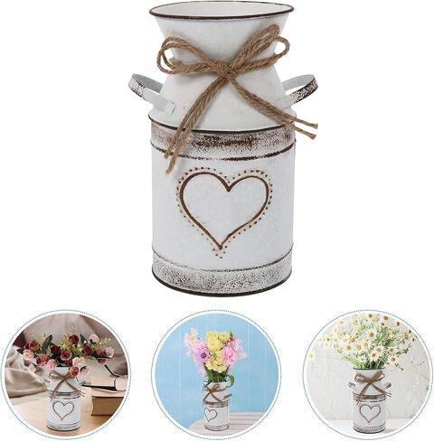 Happyyami Fall Decor Fall Decor Fall Decor Home Decor Galvanized Can Retro Vase Metal Planter Rustic Shabby Chic Vintage Farmhouse White Flower Jug Vase Fall Decor Home Decor Home Decor Home Decor in Saudi Arabia