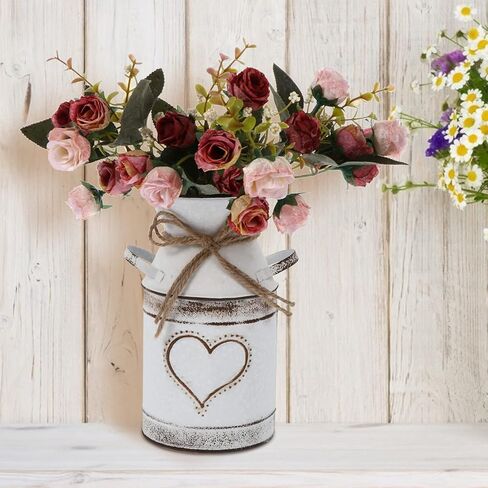Happyyami Fall Decor Fall Decor Fall Decor Home Decor Galvanized Can Retro Vase Metal Planter Rustic Shabby Chic Vintage Farmhouse White Flower Jug Vase Fall Decor Home Decor Home Decor Home Decor in Saudi Arabia