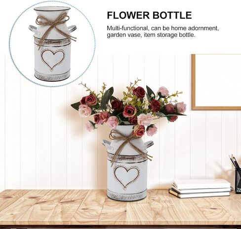 Happyyami Fall Decor Fall Decor Fall Decor Home Decor Galvanized Can Retro Vase Metal Planter Rustic Shabby Chic Vintage Farmhouse White Flower Jug Vase Fall Decor Home Decor Home Decor Home Decor in Saudi Arabia