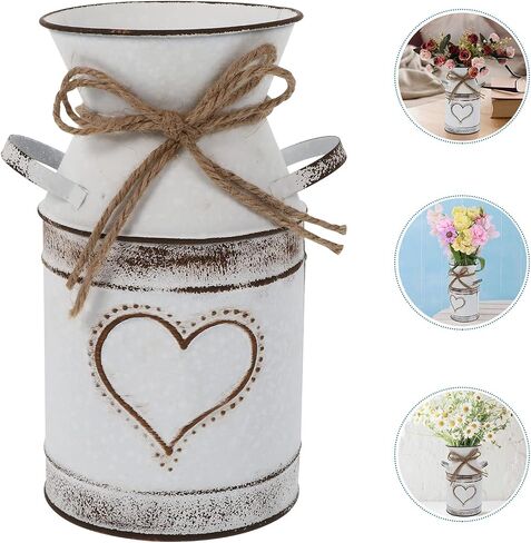 Happyyami Fall Decor Fall Decor Fall Decor Home Decor Galvanized Can Retro Vase Metal Planter Rustic Shabby Chic Vintage Farmhouse White Flower Jug Vase Fall Decor Home Decor Home Decor Home Decor in Saudi Arabia