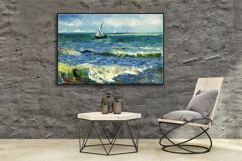 Wieco Art مطبوعات قماشية كبيرة جدًا بإطار أسود، مناظر بحرية في سينتس ماريز بواسطة فنسنت فان جوخ، صور بحرية حديثة على القماش لتزيين المنزل في غرفة المعيشة in Kuwait
