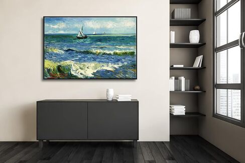 Wieco Art مطبوعات قماشية كبيرة جدًا بإطار أسود، مناظر بحرية في سينتس ماريز بواسطة فنسنت فان جوخ، صور بحرية حديثة على القماش لتزيين المنزل في غرفة المعيشة in Kuwait