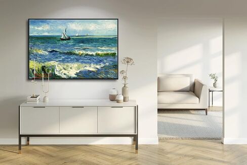 Wieco Art مطبوعات قماشية كبيرة جدًا بإطار أسود، مناظر بحرية في سينتس ماريز بواسطة فنسنت فان جوخ، صور بحرية حديثة على القماش لتزيين المنزل في غرفة المعيشة in Kuwait