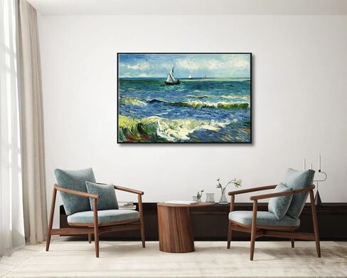 Wieco Art مطبوعات قماشية كبيرة جدًا بإطار أسود، مناظر بحرية في سينتس ماريز بواسطة فنسنت فان جوخ، صور بحرية حديثة على القماش لتزيين المنزل في غرفة المعيشة in Kuwait