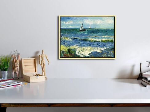 Wieco Art مطبوعات قماشية كبيرة جدًا بإطار أسود، مناظر بحرية في سينتس ماريز بواسطة فنسنت فان جوخ، صور بحرية حديثة على القماش لتزيين المنزل في غرفة المعيشة in Kuwait