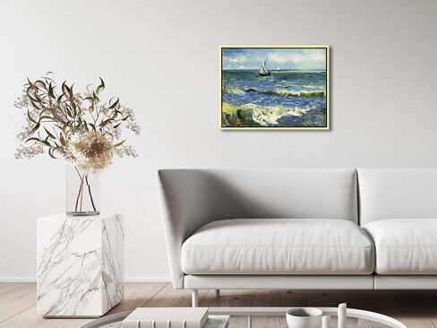Wieco Art مطبوعات قماشية كبيرة جدًا بإطار أسود، مناظر بحرية في سينتس ماريز بواسطة فنسنت فان جوخ، صور بحرية حديثة على القماش لتزيين المنزل في غرفة المعيشة in Kuwait