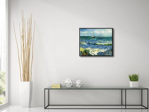 Wieco Art Framed Wall Art Canvas Prints Seascape at Saintes Maries by Vincent Van Gogh Modern Giclee Canvas Prints Sea Pictures on Canvas Wall Art for Living Room Home Decorations Black Frame in Kuwait