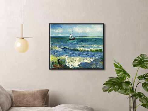 Wieco Art Framed Wall Art Canvas Prints Seascape at Saintes Maries by Vincent Van Gogh Modern Giclee Canvas Prints Sea Pictures on Canvas Wall Art for Living Room Home Decorations Black Frame in Kuwait