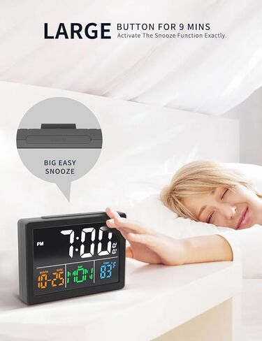 ساعة منبه رقمية، مع شاشة عرض LED كبيرة مقاس 5.5 بوصة، حجم منبه قابل للتعديل، 6 مستويات سطوع، إعدادات منبه، يوم من الأسبوع، شاحن USB، كشف درجة الحرارة، قيلولة بعد الظهر، ساعات لغرفة النوم، أسود in Kuwait