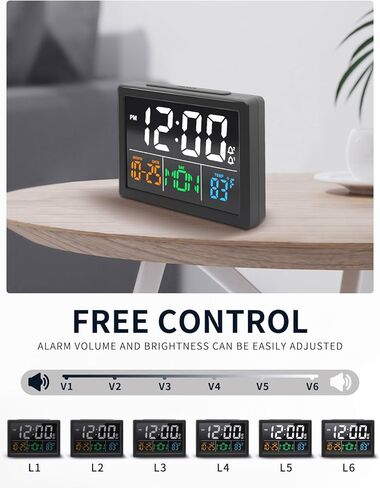 ساعة منبه رقمية، مع شاشة عرض LED كبيرة مقاس 5.5 بوصة، حجم منبه قابل للتعديل، 6 مستويات سطوع، إعدادات منبه، يوم من الأسبوع، شاحن USB، كشف درجة الحرارة، قيلولة بعد الظهر، ساعات لغرفة النوم، أسود in Kuwait