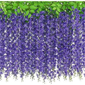 JACKYLED 4 PCs Purple Wisteria Hanging Flowers 6 Feet, 40 Branches Artificial Hanging Flowers Vine Silk Wisteria Arch Flowers Garland for Wedding Garden Patio Party Bedroom