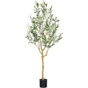 Tall Faux Olive Tree，4Ft(48in) Realistic Texture Potted Silk Artificial Olive Tree， Fake Olive Trees Indoor Outdoor for Home Office Living Room Bedroom Foyer Porch Decor.
